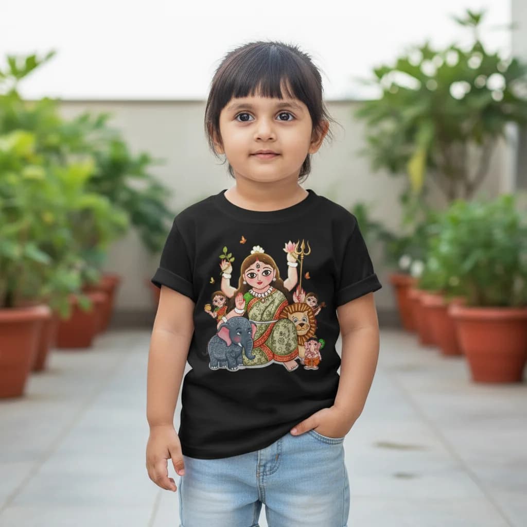 Cute Durga Puja Tshirt (Bengali Printed Kids T-shirt)
