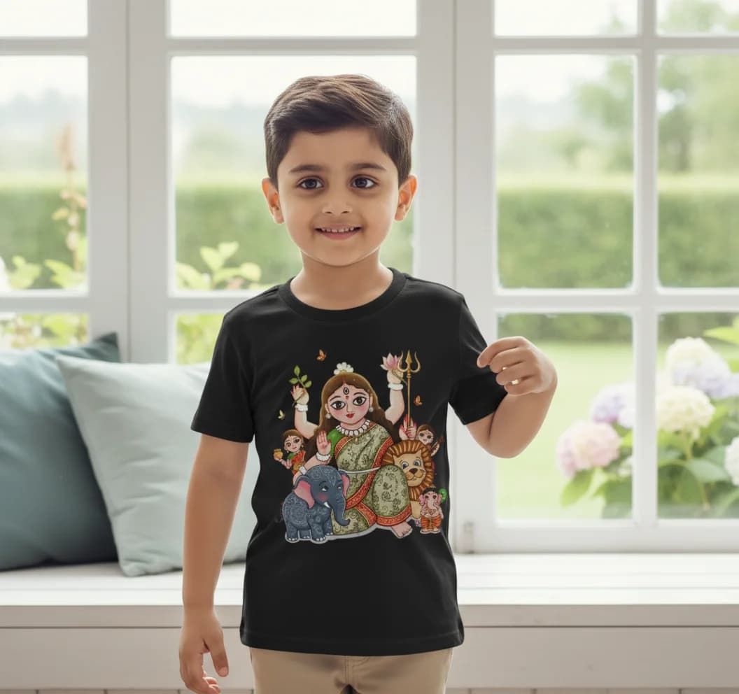 Cute Durga Puja Tshirt (Bengali Printed Kids T-shirt)