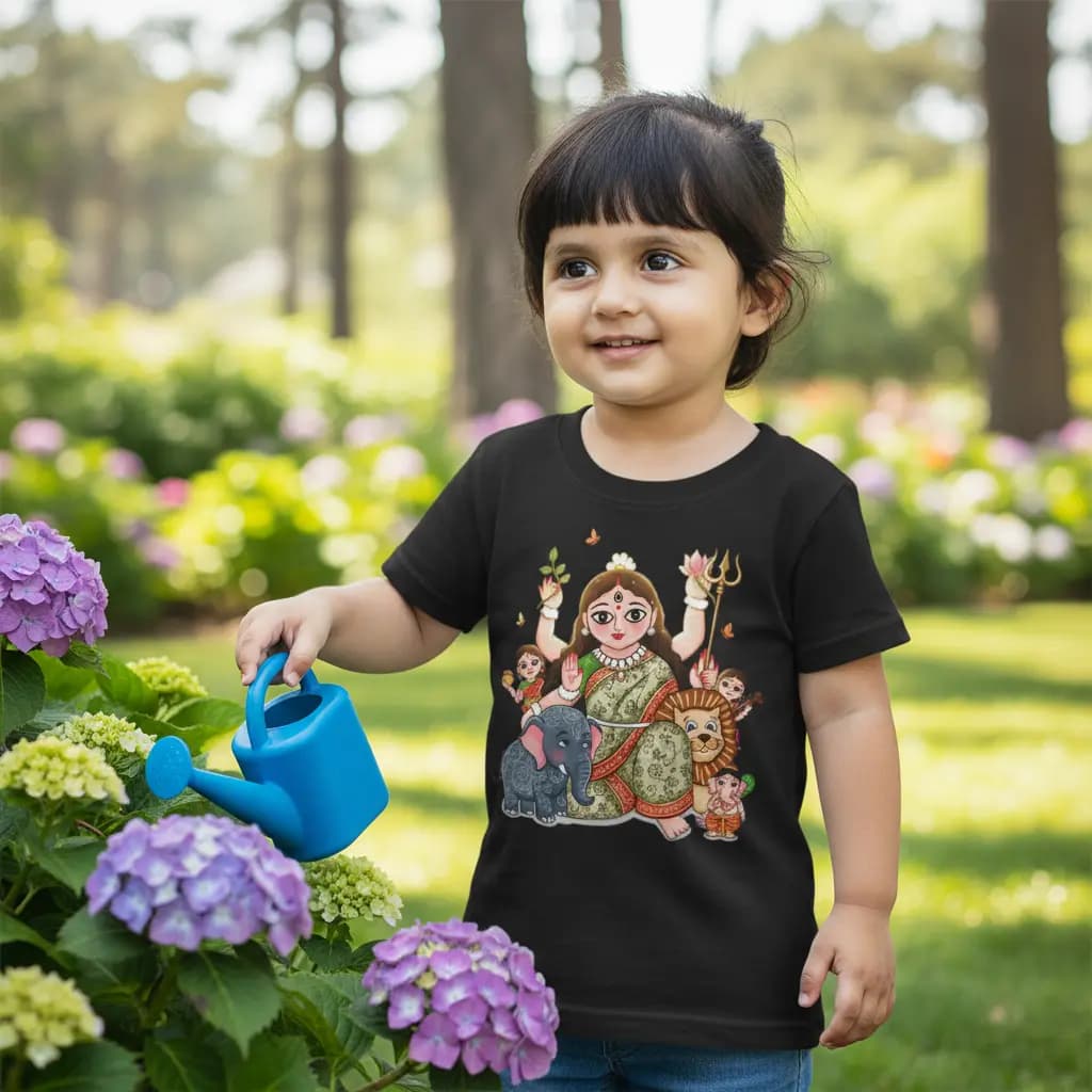 Cute Durga Puja Tshirt (Bengali Printed Kids T-shirt)